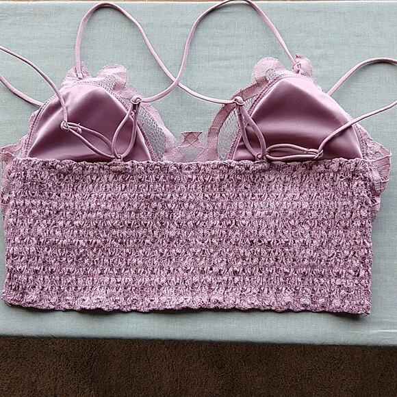 2X Burgundy Lace Bralette with Bra Pads Zenana double adjustable straps smocked - Picture 7 of 15